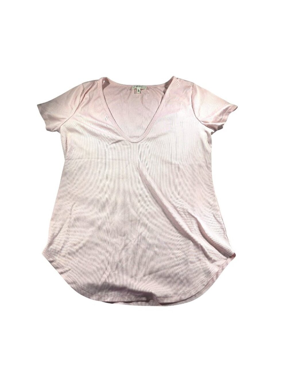 Love J Womens Pink Ribbed Short Sleeve V-Neck Tunic Top XL Summer Basic